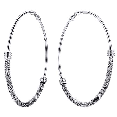 U7 80mm große Runde Ohrringe für Damen Mädchen Edelstahl Geflechtrohr Design Creolen Hoop Ohrringe Hoop Earrings trendige Kreolen Ohr Schmuck Accessoire von U7