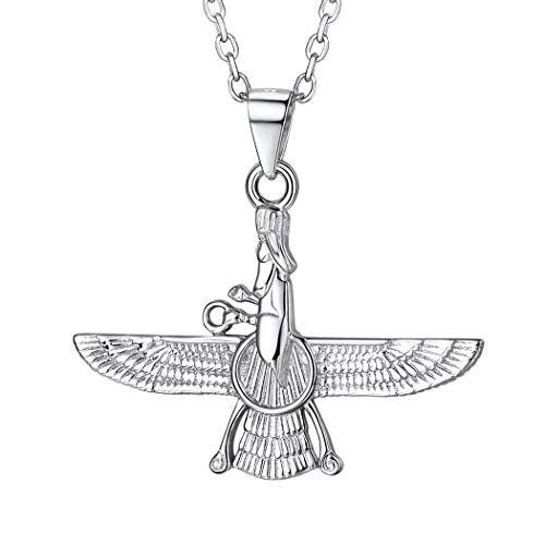 U7 925 Silber Faravahar Anhänger Halskette Zoroastrismus Symbol Farohar Forouhar mit 46+5cm Rolokette Iranische Persische Amulett Modeschmuck Accessoirefür Damen von U7