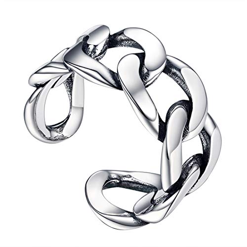 U7 925 Sterling Silber Ring für Männer Frauen Panzerkette Design Offener Ring Vintage Stil verstellbar Fingerring Hip Hop Modeschmuck Accessoire für Weihnachten Geburtstag von U7