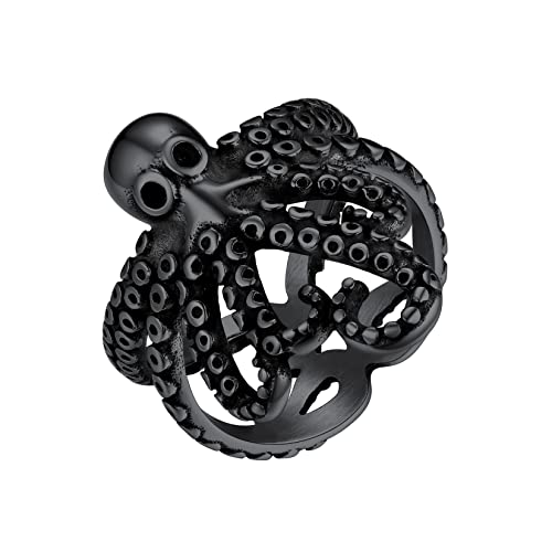 U7 Acht bärtige Kraken Tintenfisch Fangarm-Ring für Männer Edelstahl Vintage Oktopus Statement Ring Biker Hip Hop Roker Schwarz Ring Modeschmuck für Damen Vater Ehemann(Ring Größe 70) von U7