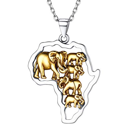 U7 Anhänger Halskette Afrika Karte mit Elefante Design Damen Herren Kette 925 Silber und Messing Modeschmuck Kettenlägne 50 cm verstellbar Rolokette Modeschmuck für Weihnachten Geburtstag von U7