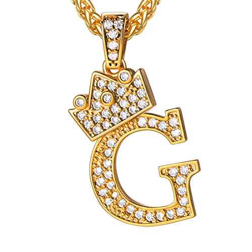 U7 Anhänger Halskette Iced Out Anfangsbuchstabe G mit Zirkonia Collier für Frauen Mädchen Gelbgold überzogend Initiale Buchstabe Modeschmuck Geschenk für Geburtstag Weihnachten Valentinstag Jahrestag von U7