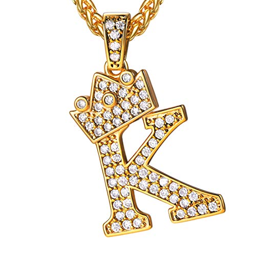 U7 Anhänger Halskette Iced Out Anfangsbuchstabe K mit Zirkonia Collier für Frauen Mädchen Gelbgold überzogend Initiale Buchstabe Modeschmuck Geschenk für Geburtstag Weihnachten Valentinstag Jahrestag von U7