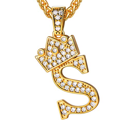 U7 Anhänger Halskette Iced Out Anfangsbuchstabe S mit Zirkonia Collier für Frauen Mädchen Gelbgold überzogend Initiale Buchstabe Modeschmuck Geschenk für Geburtstag Weihnachten Valentinstag Jahrestag von U7