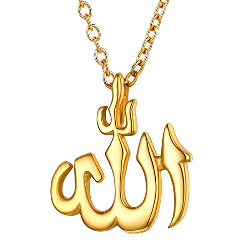 U7 Arabischer Segen Halskette 18k vergoldet Allah Anhänger mit 50+5cm Rolokette Muslimischer Modeschmuck Accessoire für Geburtstag Weihnachten von U7