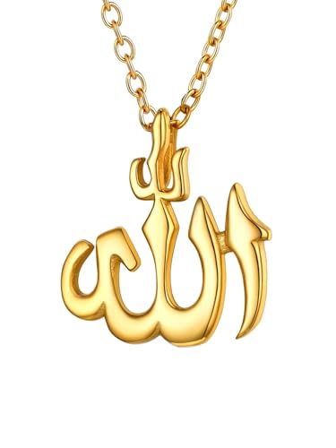 U7 Allah Kette für Damen Herren Halskette mit Allah Anhänger Gold Muslimisch Allah Halskette Edelstahl Arabische Halskette Islam Kette Islamisch Kettenanhänger Muslim Religion Collier Schmuck für Opa von U7
