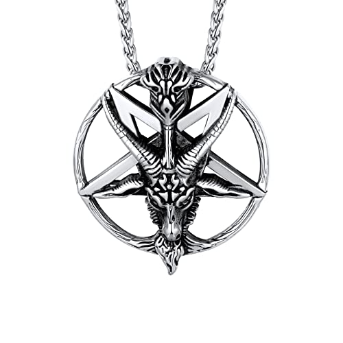 U7 Baphomets Siegel Halskette Edelstahl Umgekehrtes Pentagramm Anhänger + Weizenkette Satanisches Leviathan Wicca Amulett Modeschmuck für Frauen Männer von U7