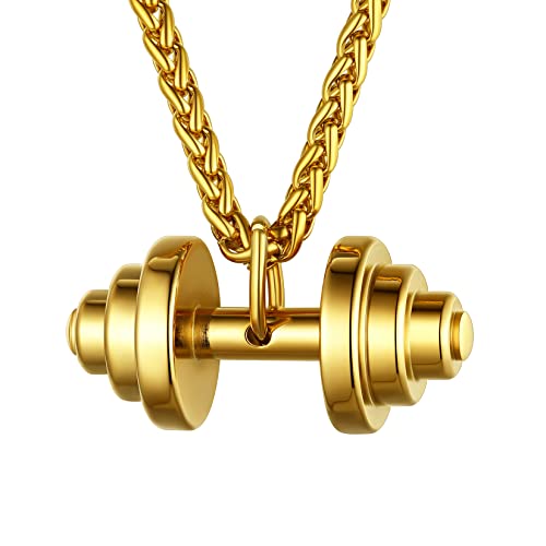 U7 Kette Gold Herren Halskette Krafttraining Hantel Anhänger Sport Kurzhantelkete Edelstahl Dumbbell Kettenanhänger Fitness Barbell Pendant Necklace Mens Personalisiert Modeschmuck für Bruder von U7