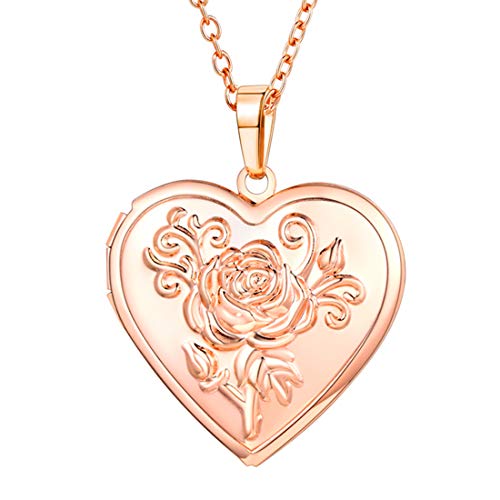 U7 Medaillon zum Öffnen Damen Rosegold Collier Foto Bilder Amulett Blumen Herz Anhänger Halskette Herzanhänger Frauen Mädchen Personalisiert Souvenir Charm Modeschmuck für Ferien Dating von U7