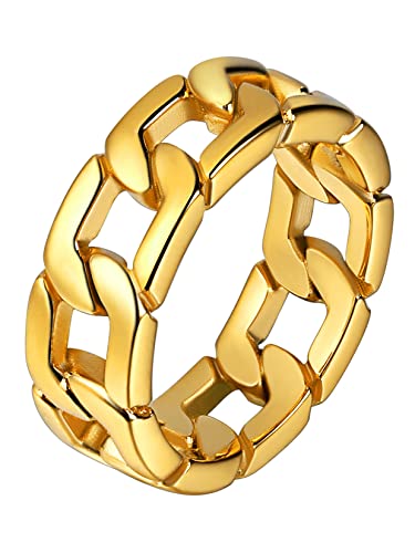 U7 Herren Gold Panzerkette Ring 18K Massiv Kettenring Gotik Statement Ring Fingerring Cuban Link Rockerring Modeschmuck Hip Hop Rapper Accessoire für Geburtstag(Ring Größe 57.0) von U7