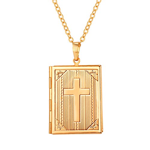 U7 Rechteck Anhänger Medaillons für Damen Vintage Medaillon zum Öffnen für Bilder Foto Halskette 18k Bibel Kreuz Bild Kette Kettenanhänger Amulett Souvenir Personalisiert Schmuck für Valentinstag von U7