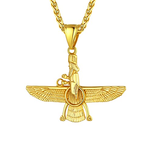 U7 Iranische Persische Symbol Faravahar Anhänger Halskette 18k vergoldet Zoroastrismus Amulett mit 50+5cm Weizenkette Männer Jungen Modeschmuck Accessoire von U7
