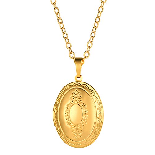 U7 Oval Medaillons für Damen Vintage Medaillon zum Öffnen für Bilder Foto Halskette 18k vergoldet Personalisiert Anhänger Amulett Souvenir Erinnerung Kettenanhänger Charm Schmuck für Valentinstag von U7