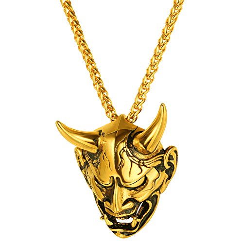 U7 Kette Herren Gold Gotik Biker Schmuck 18k vergoldet Teufel Maske Dämon Horn Anhänger Halskette Edelstahl Totenkopf Schädel Modeschmuck Geschenk für Nann der alles hat von U7