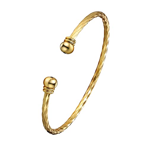 U7 Damen Manschette Armband 18k vergoldet verstellbar Armspange mit Kugel am Ende Mädchen Frauen Vintage Rhombus Muster Offener Armreif Armschmuck für Geburtstag Valentinstag von U7