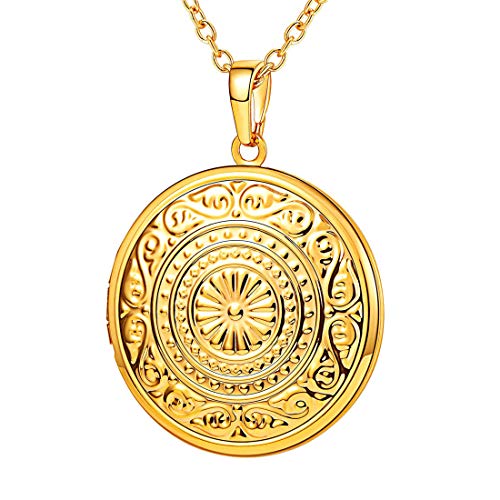 U7 18k vergoldet Damen Locket Vintage Sonnenblume Halskette Herren Runde Anhänger Medaillon zum Öffnen mit Foto Amulett Freundschaftskette Modeschmuck für Erntedanktag von U7