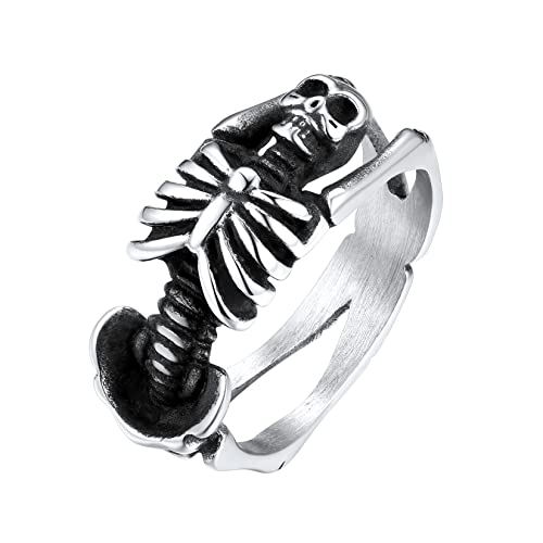 U7 Biker Ring mit Menschliches Skelett Schädel Edelstahl Ring Statement Ring Hip Hop Street Style Totenschädel Accessoire für Ehemann Freund(Ring Größe 64) von U7