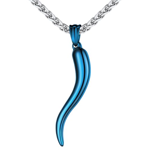 U7 Collier 3D Italienisches Horn Halskette für Damen Blau Cornicello Anhänger Halskettenanhänger Edelstahl Hornkette Glücksbringer Amulett Glückschmuck Necklace Mens Modeschmuck für Valentinstag von U7