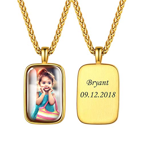 U7 Collier Damen Herren Foto und Texte personalisiert Anhänger Halskette 18k vergoldet DIY Bild Rechteck mit 55+5cm Kette einzigartiges Souvenir Andenken für Weihnachten von U7