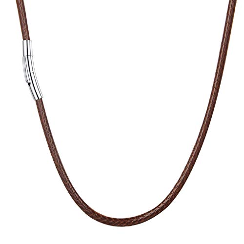 U7 Collier Herren 55cm braun geflochtene Kunstleder Kette Lederband 3mm mit Edelstahl Verschluss Trendig Accessoire Schmuck für Männer Jungen von U7