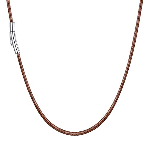 U7 Collier braun Kordelkette 2mm/60cm Herren geflochtene Lederkette mit Edelstahl Verschluss Damen Trendiger Alltagsleben Modeschmuck Geschenk von U7