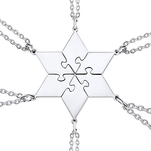 U7 Collier für Damen Mädchen Edelstahl 6 STK. Polygon Puzzle Anhänger Halskette Partnerketten Modeschmuck Accessoire für Freundschaft Familien Schwester von U7