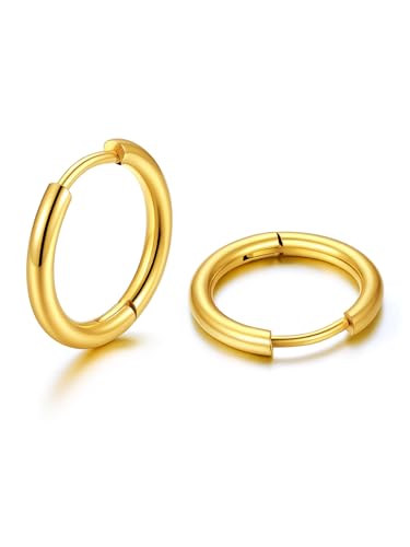 U7 Creolen Klein Gold Hypoallergene Ohrringe 14mm Edelstahl mini Ohrringe Chunky Helix Knorpel Kreolen für Damen Mädchen von U7