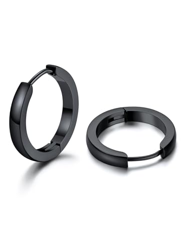 U7 Creolen Klein Schwarz Chunky Huggie Hoop Earrings Edelstahl Ohrringe Dicke Kreolen 12mm mini Ohrschmuck für Damen Mädchen von U7