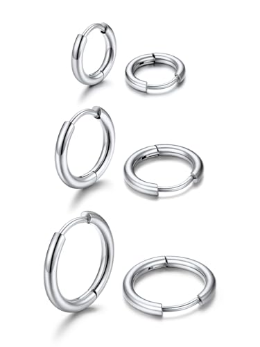 U7 Creolen Silber Damen Herren Ohrringe, 3 Paare Edelstahl Ohrringe Set Hypoallergen Klein Schlafen Kreolen Ohr Piecing in 8mm, 10mm, 12mm von U7
