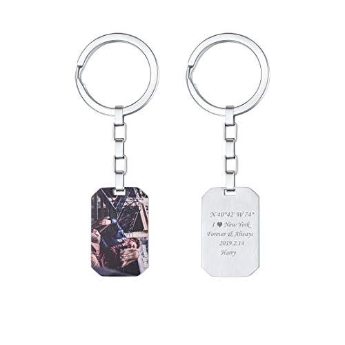 U7 DIY Foto Schlüsselanhänger Damen Herren Edelstahl Beidseitige Wunschgravur Achteck Form Schlüssel Anhänger Schlüsselring Schlüsselkette Accessoire Keychain von U7