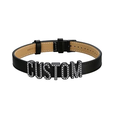 U7 DIY Leder Choker Kette mit Strassstein Damen Custom Halsband bdsm Lederhalskette Personalisiert Namenkette Schwarz Buchstaben/Zahlen/Zeichen Charm Necklace Modeschmuck für Jahrestag Liebhaber von U7