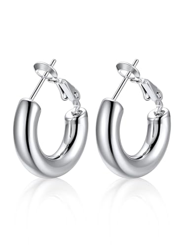 U7 Damen 20mm Hoop Ohrringe Edelstahl 5mm dicke Creolen Kreis Ohrringe trendiger Hoop Earrings Ohr Schmuck Accessoire für Tochter Schwester, Silber von U7
