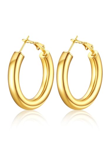 U7 Damen 30mm Hoop Ohrringe 18k vergoldet 5mm dicke Creolen Kreis Ohrringe trendiger Hoop Earrings Ohr Schmuck Accessoire für Tochter Schwester von U7