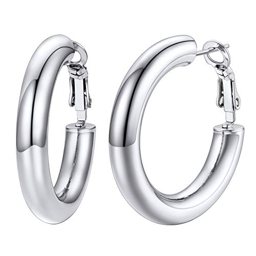 U7 Damen 30mm Hoop Ohrringe Edelstahl 5mm dicke Creolen Kreis Ohrringe trendiger Hoop Earrings Ohr Schmuck Accessoire für Tochter Schwester von U7