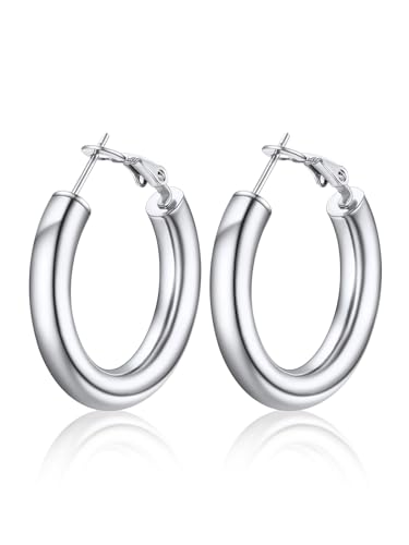 U7 Damen 30mm Hoop Ohrringe Edelstahl 5mm dicke Creolen Kreis Ohrringe trendiger Hoop Earrings Ohr Schmuck Accessoire für Tochter Schwester von U7