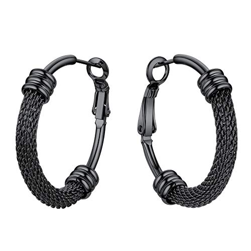 U7 Damen 30mm schwarze Hoop Ohrringe Edelstahl Geflechtrohr Design Creolen Runde Ohrringe trendiger Hoop Earrings Ohr Schmuck Accessoire für Tochter Schwester von U7