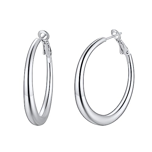 U7 Damen 40mm Hoop Ohrringe Edelstahl 5mm dicke Creolen Kreis Ohrringe trendiger Hoop Earrings Ohr Schmuck Accessoire für Tochter Schwester 03-Silber von U7