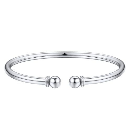 U7 Damen 925 Silber Offener Armreif mit Kugel am Ende verstellbar Poliert Manschette Armband Frauen Mädchen Armschmuck Accessoire für Jahrestag Valentinstag von U7