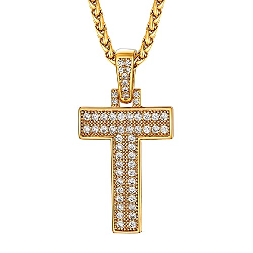 U7 Damen Buchstaben Halskette Iced Out Necklace Gold Letter Kette Zirkonia Initial Anfangsbuchstaben Kettenanhänger Glücksanhänger Alphabet T Buchstabenkette Halsschmuck Modeschmuck für Weihnacht von U7