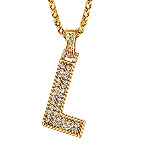 U7 Damen CZ Iced Buchstaben Anhänger Halskette Glücklich Letter L Iced Out Kette Gold Initiale Anfangsbuchstaben Anhänger mit Zirkonia Collier Buchstabenanhänger Namenkette Halsschmuck für Vatertag von U7