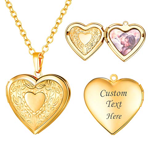 U7 Damen Herz Medaillon zum Öffnen für Bilder Foto Custom Halskette Blumen Herz Reliefgravierung Amulett Anhänger Gold Herzanhänger Kettenanhänger Modeschmuck für Weihnacht Mädchen Mutter von U7