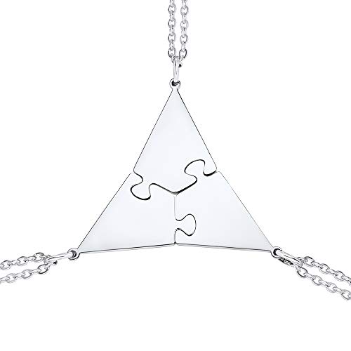 U7 Damen Collier 3 Stücke Puzzle Anhänger Polygon Familien Freundschaft Modeschmuck mit 51cm/1,5mm Edelstahl Rolokette Partnerketten Accessoire für Frauen Mädchen von U7