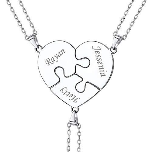 U7 Damen Collier 3 Stücke Puzzle Anhänger personalisiert Silber 925 Love Herz Familien Freundschaft Modeschmuck mit 51cm/1,5mm Edelstahl Rolokette Accessoire für Frauen Mädchen von U7