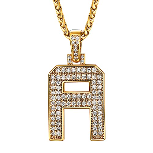 U7 Damen CZ Iced Out Buchstaben Anhänger Halskette Letter A Necklace Gold Kette Initiale Anfangsbuchstaben Anhänger mit Zirkonia Collier Buchstabenanhänger Namenkette Halsschmuck für Valentinstag von U7
