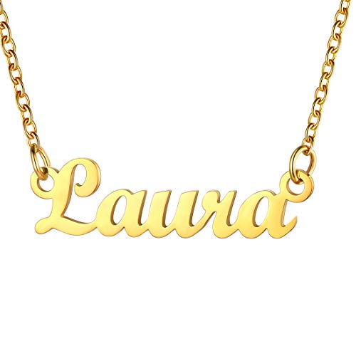 U7 Damen Collier Namenskette 18k vergoldet Schlüsselbein Kette mit Name Laura 45+5cm Kurze Kette Halskette Modeschmuck Accessoire für Mutter Tochter Schwester von U7