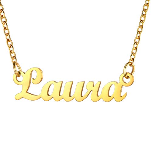 U7 Damen Collier Namenskette 18k vergoldet Schlüsselbein Kette mit Name Laura 45+5cm kurze Kette Halskette Modeschmuck Accessoire für Mutter Tochter Schwester von U7