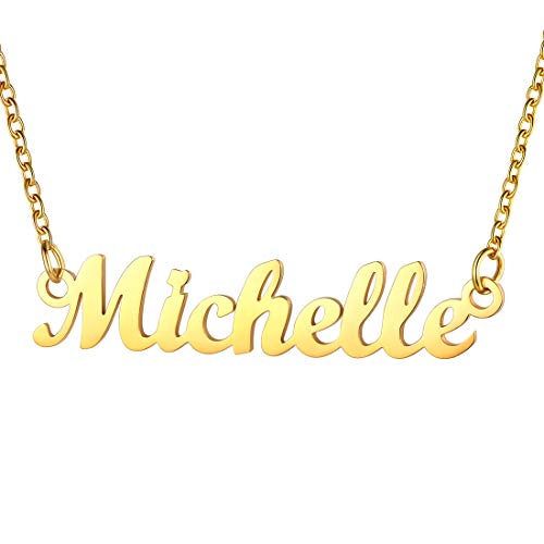 U7 Damen Collier Namenskette 18k vergoldet Schlüsselbein Kette mit Name Michelle 45+5cm Kurze Kette Halskette Modeschmuck Accessoire für Mutter Tochter Schwester von U7