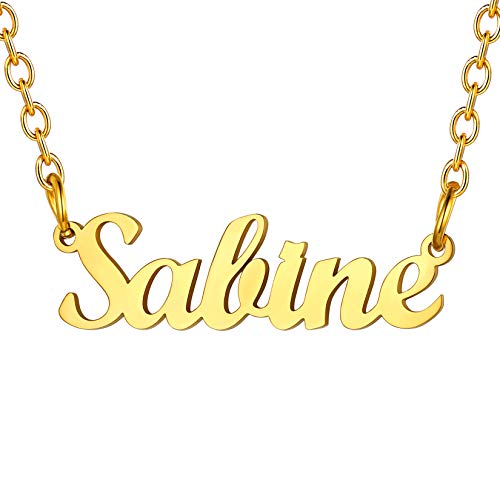 U7 Damen Collier Namenskette 18k vergoldet Schlüsselbein Kette mit Name Saline 45+5cm kurze Kette Halskette Modeschmuck Accessoire für Mutter Tochter Schwester von U7