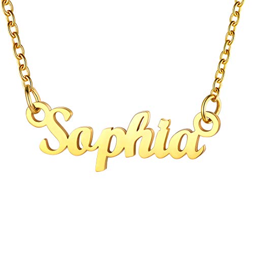 U7 Damen Collier Namenskette 18k vergoldet Schlüsselbein Kette mit Name Sophia 45+5cm kurze Kette Halskette Modeschmuck Accessoire für Mutter Tochter Schwester von U7