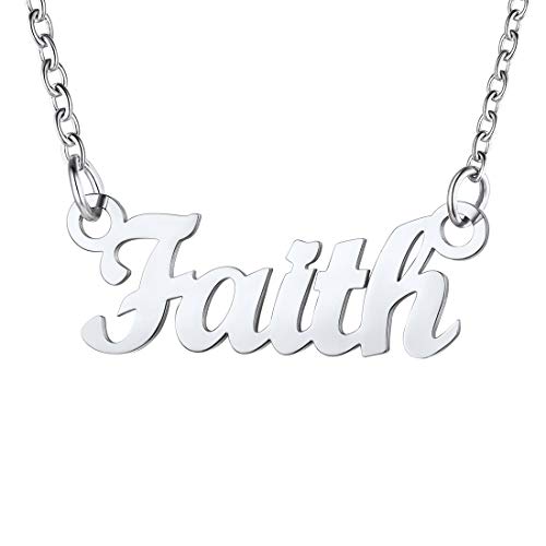 U7 Damen Collier Namenskette Edelstahl Schlüsselbein Kette mit Name Faith 45+5cm kurze Kette Halskette Modeschmuck Accessoire für Mutter Tochter Schwester von U7